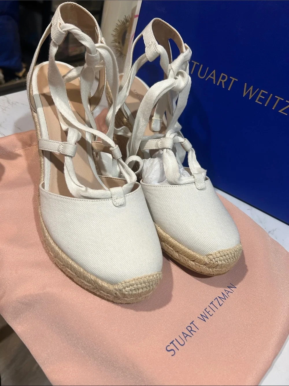 Stuart Weitzman white Espadrille Lace-Up Wedge Sandals - Picture 3 of 8